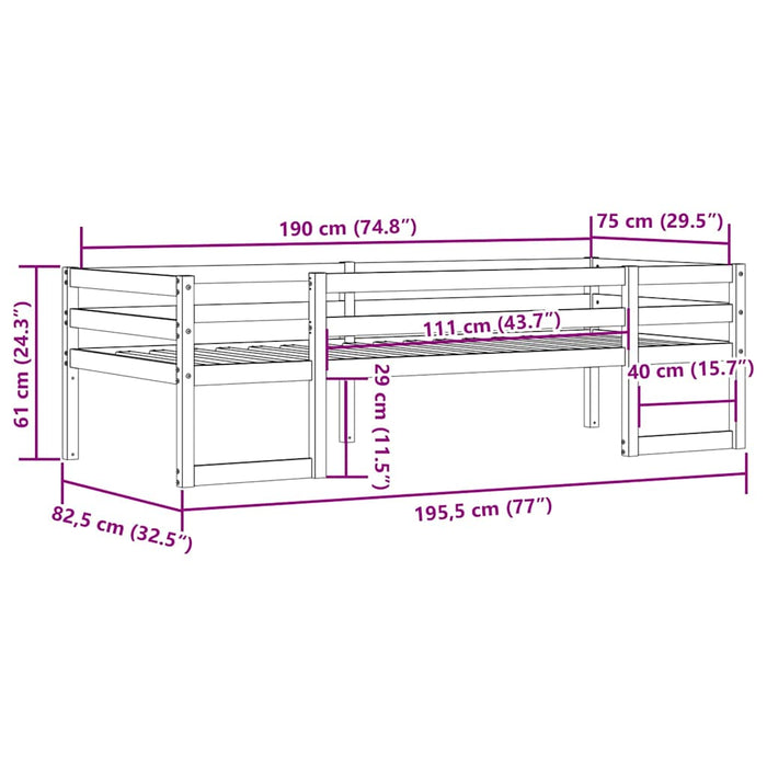 Cadru de pat pentru copii, alb, 75x190 cm, lemn masiv de pin - WALTI WALTI