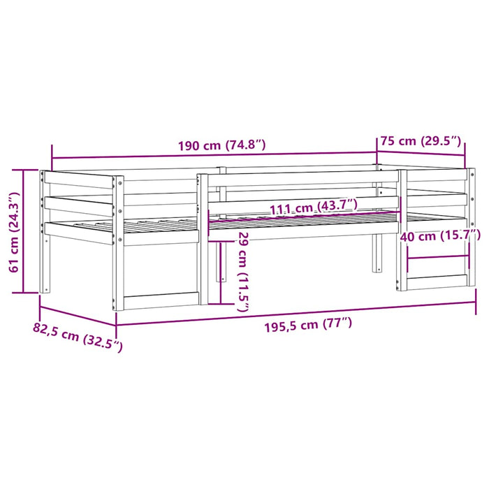 Cadru de pat pentru copii maro ceruit 75x190 cm lemn masiv pin - WALTI WALTI