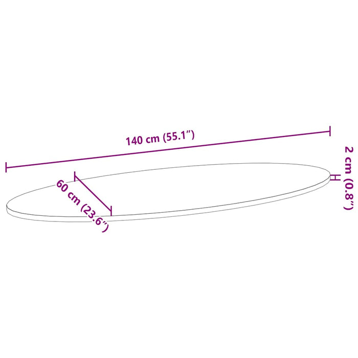 Blat de masă 140x60x2 cm lemn masiv de stejar oval - WALTI WALTI
