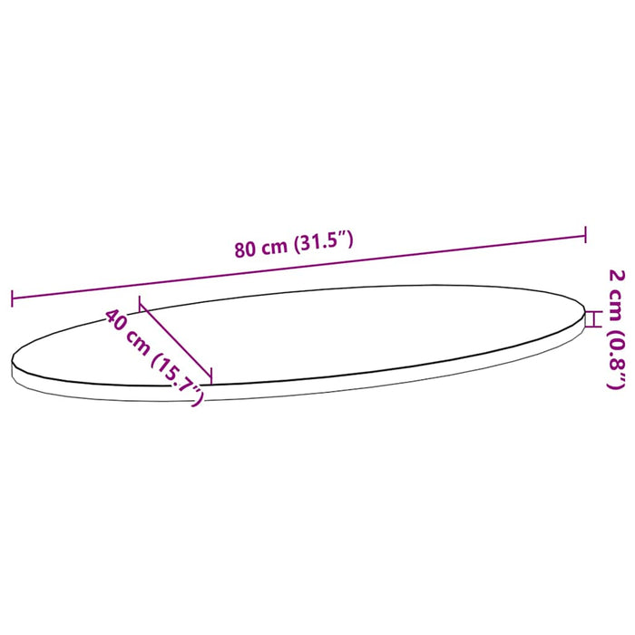 Blat de masă maro închis 80x40x2 cm lemn masiv de stejar oval - WALTI WALTI