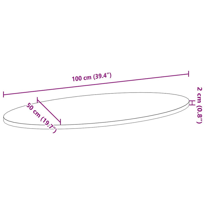 Blat de masă maro închis 100x50x2 cm lemn masiv de stejar oval - WALTI WALTI