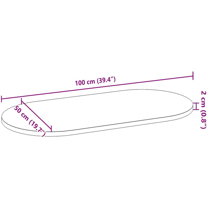 Blat de masă 100x50x2 cm lemn masiv de stejar oval - WALTI WALTI