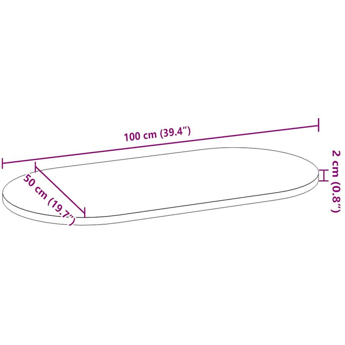 Blat de masă maro deschis 100x50x2 cm lemn masiv de stejar oval - WALTI WALTI