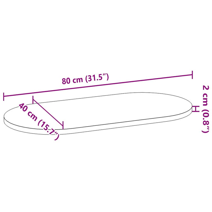 Blat de masă maro închis 80x40x2 cm lemn masiv de stejar oval - WALTI WALTI