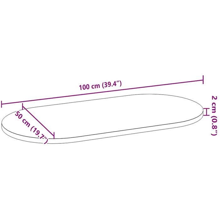 Blat de masă maro închis 100x50x2 cm lemn masiv de stejar oval - WALTI WALTI