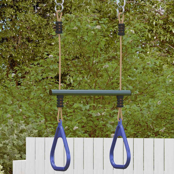 Bară trapez cu inele de gimnastică copii, albastru/verde, oțel - WALTI WALTI
