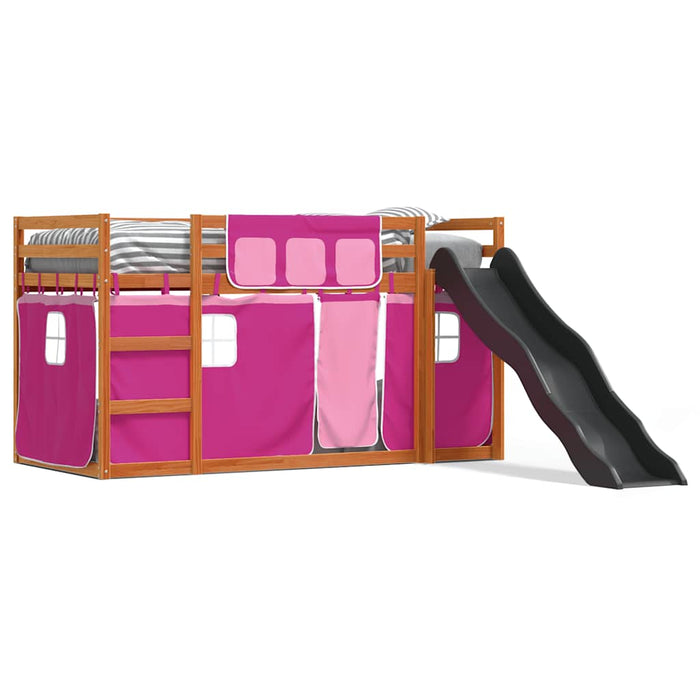 Pat supraetajat cu tobogan și perdele, roz, 90x200 cm WALTI