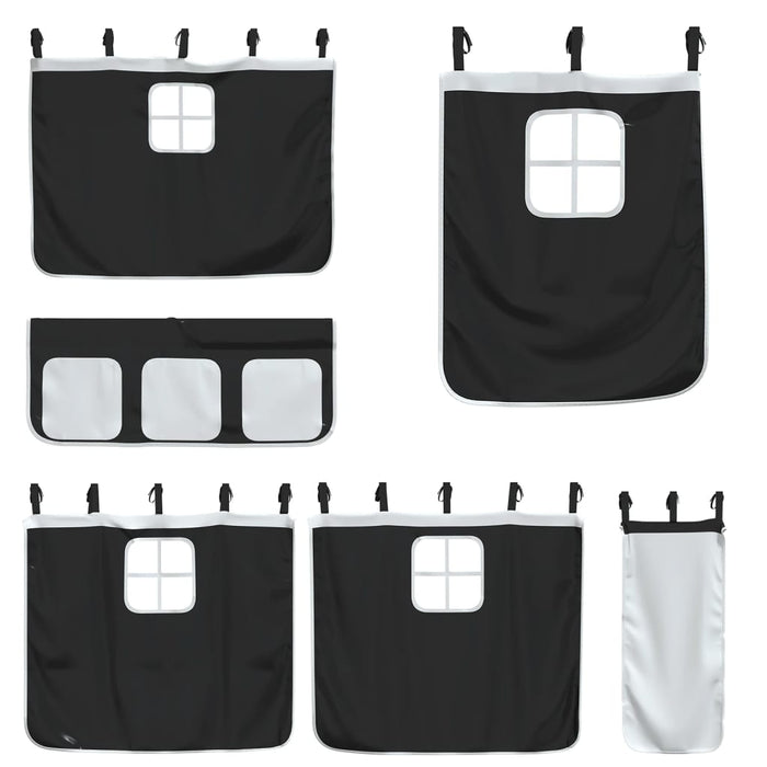 Pat supraetajat cu tobogan și perdele, alb și negru, 80x200 cm - WALTI WALTI