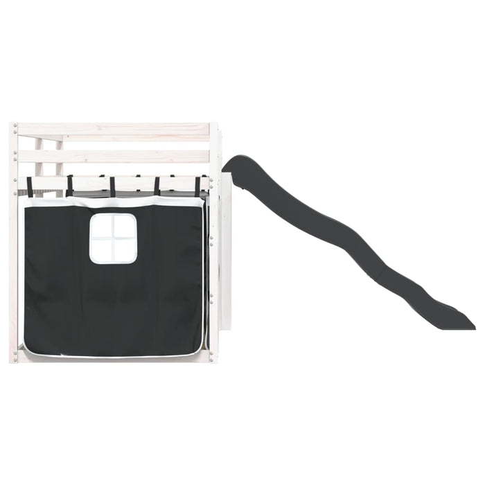 Pat supraetajat cu tobogan și perdele, alb și negru, 80x200 cm - WALTI WALTI