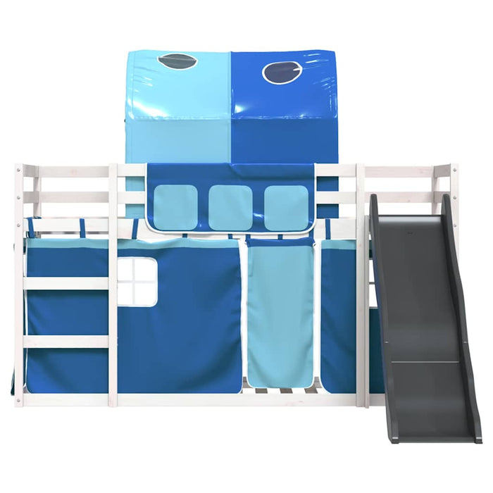 Pat supraetajat cu tobogan și perdele, albastru, 90x190 cm - WALTI WALTI
