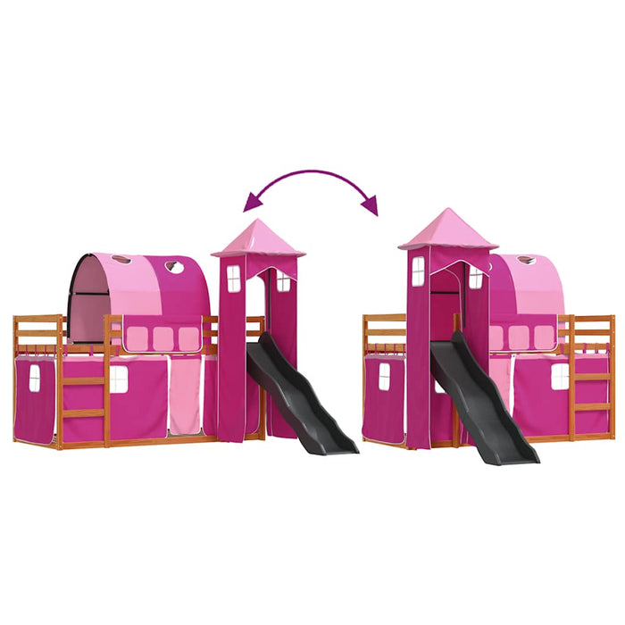 Pat supraetajat cu tobogan și perdele, roz, 90x200 cm WALTI