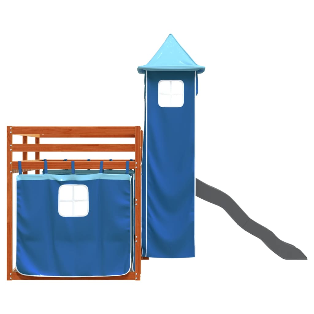 Pat supraetajat cu tobogan și perdele, albastru, 90x200 cm - WALTI
