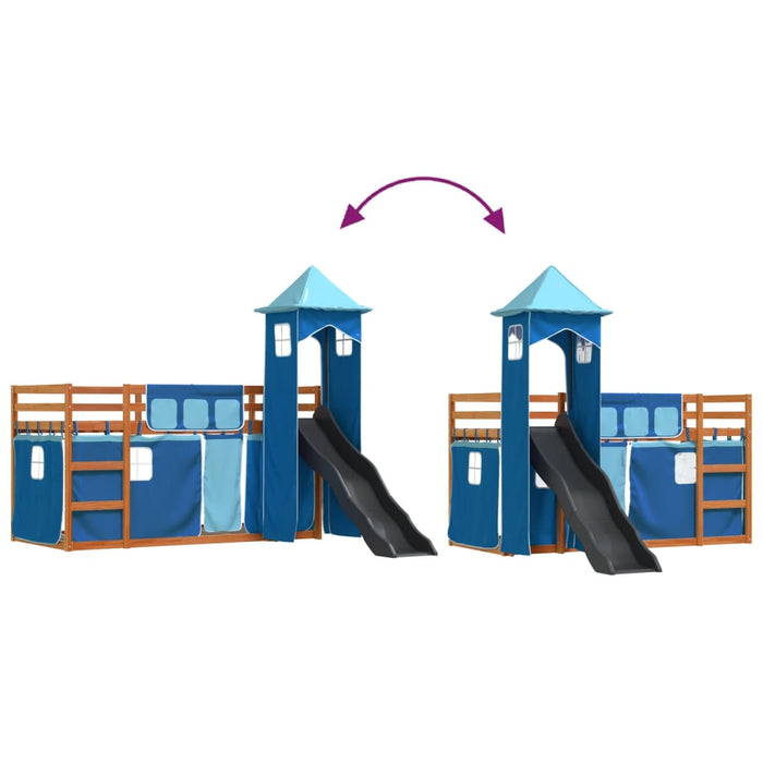 Pat supraetajat cu tobogan și perdele, albastru, 90x200 cm - WALTI WALTI