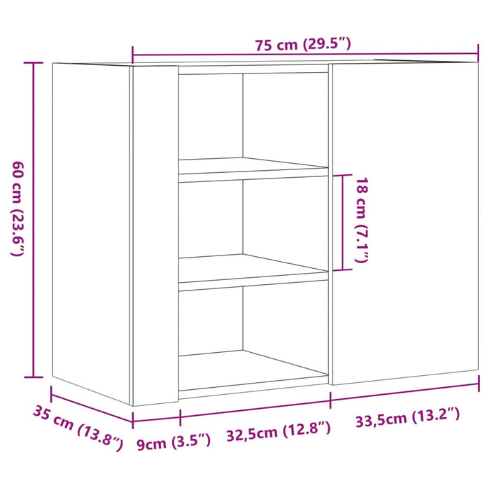 Dulap de perete, gri beton, 75x35x60 cm, lemn prelucrat - WALTI WALTI