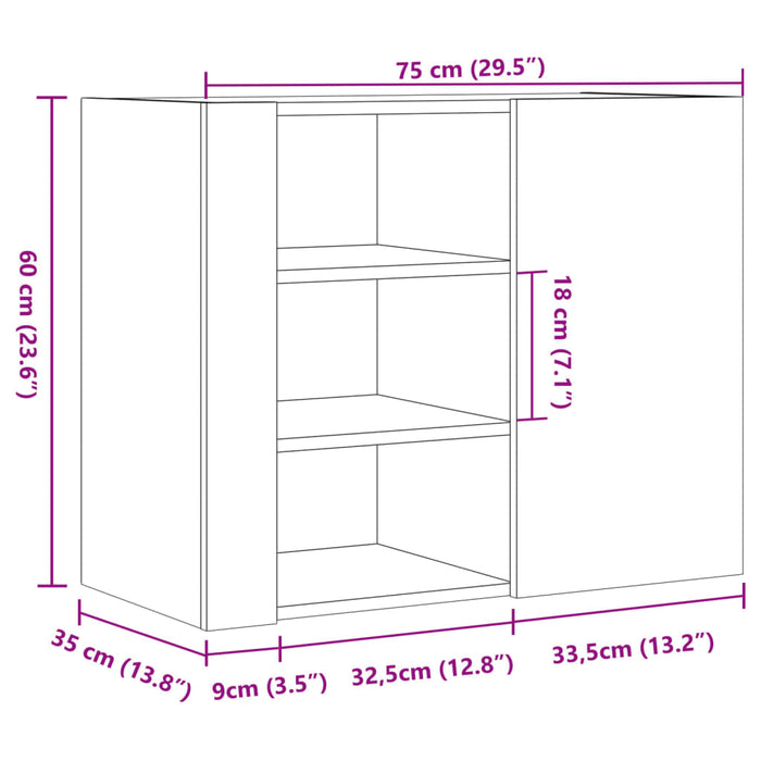 Dulap de perete, stejar maro, 75x35x60 cm, lemn compozit - WALTI WALTI