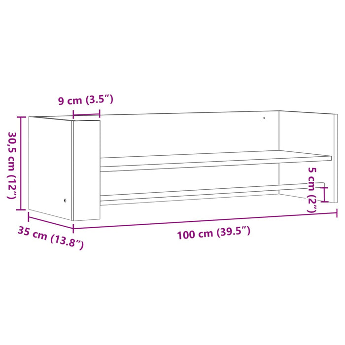 Raft de perete, gri beton, 100x35x30,5 cm, lemn prelucrat - WALTI WALTI