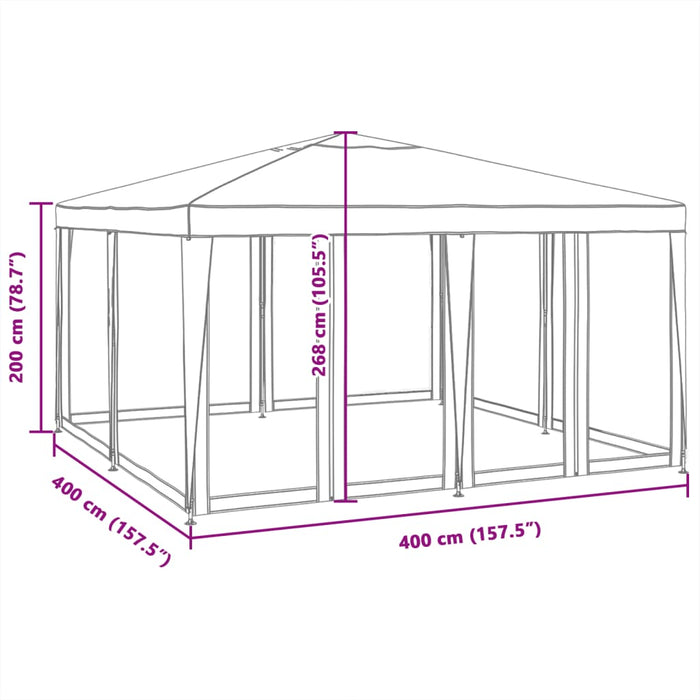 Cort de petrecere cu 8 pereți din plasă, antracit, 4x4 m, HDPE - WALTI WALTI