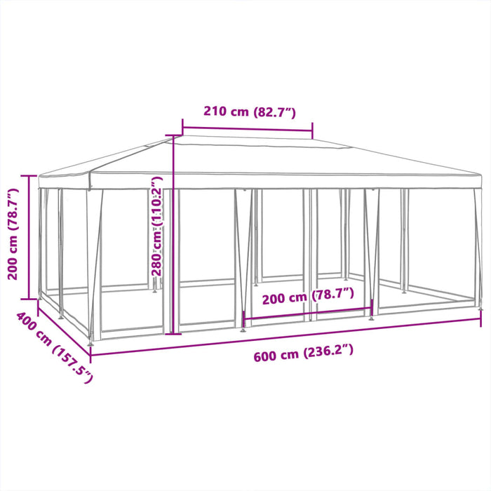 Cort de petrecere cu 10 pereți din plasă, alb, 6x4 m, HDPE - WALTI WALTI