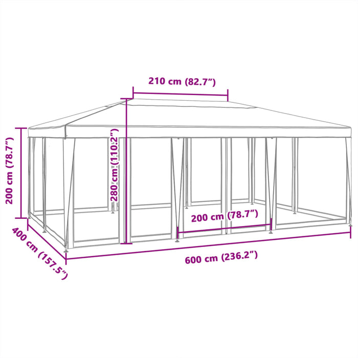 Cort de petrecere cu 10 pereți din plasă, albastru, 6x4 m HDPE - WALTI WALTI