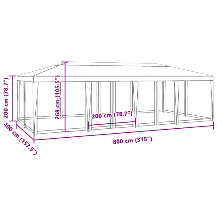 Cort de petrecere cu 12 pereți din plasă, alb, 8x4 m, HDPE - WALTI WALTI