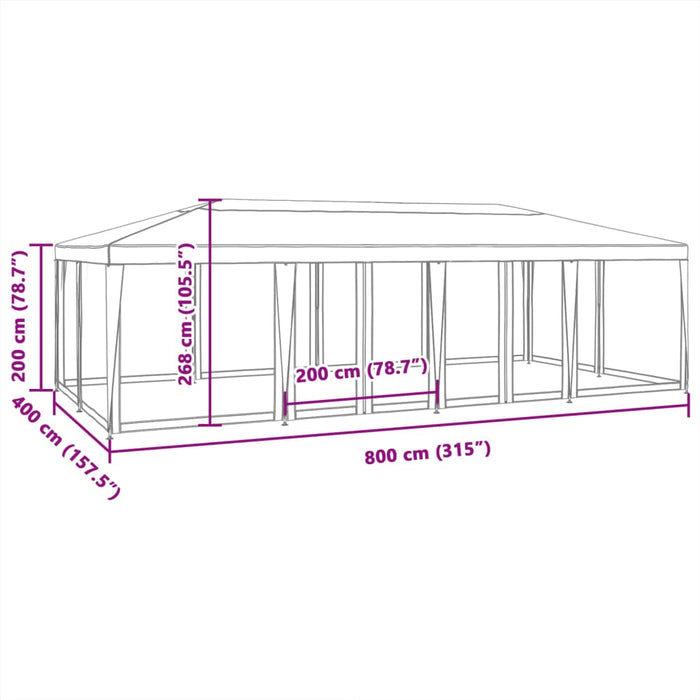 Cort de petrecere cu 12 pereți din plasă, antracit, 8x4 m, HDPE - WALTI WALTI