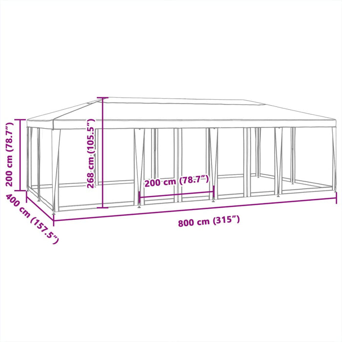 Cort de petrecere cu 12 pereți din plasă, roșu, 8x4 m, HDPE - WALTI WALTI