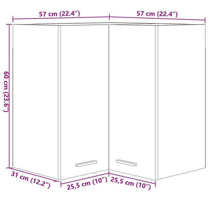 Dulap de colț suspendat stejar sonoma 57x57x60cm lemn prelucrat WALTI