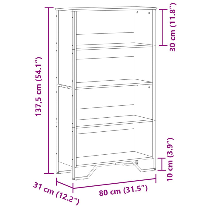 Bibliotecă, negru, 80x31x137,5 cm, lemn prelucrat - WALTI WALTI