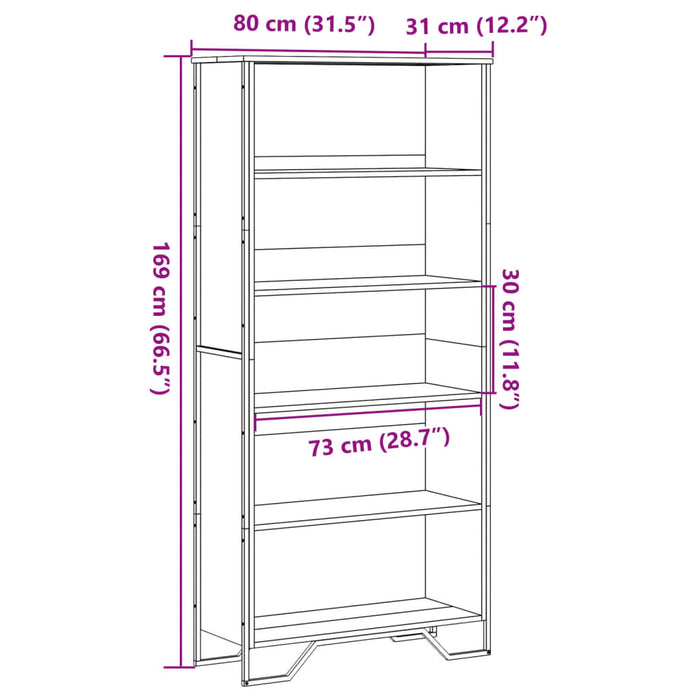 Bibliotecă, stejar fumuriu, 80x31x169 cm, lemn prelucrat - WALTI WALTI