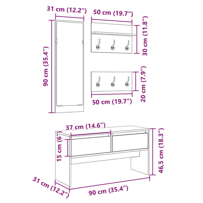 Set de mobilier pentru hol, 4 piese, negru, lemn prelucrat - WALTI WALTI