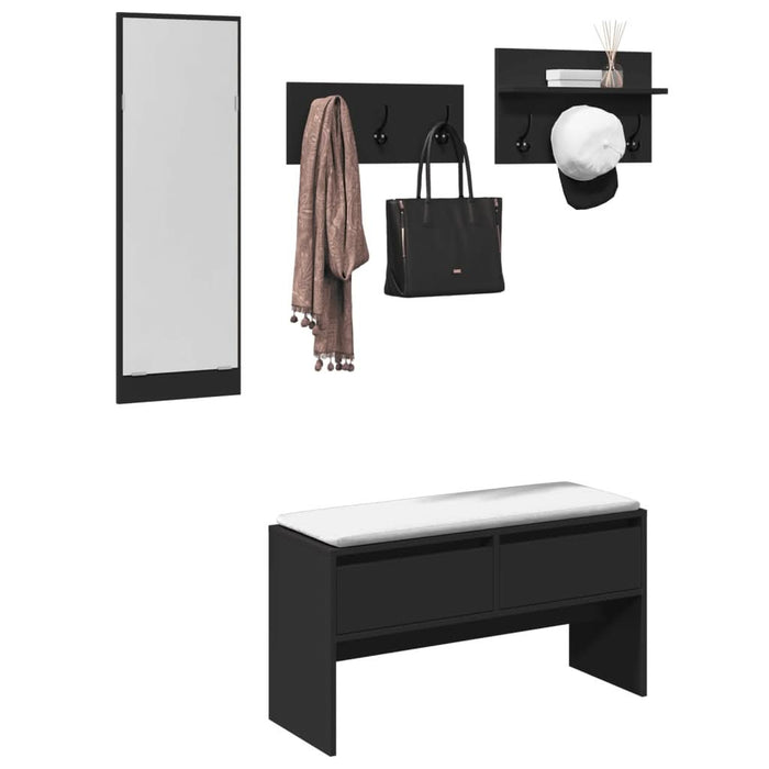 Set de mobilier pentru hol, 4 piese, negru, lemn prelucrat - WALTI WALTI