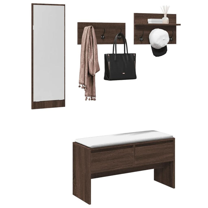 Set mobilier de hol, 4 piese, stejar maro, lemn prelucrat - WALTI WALTI