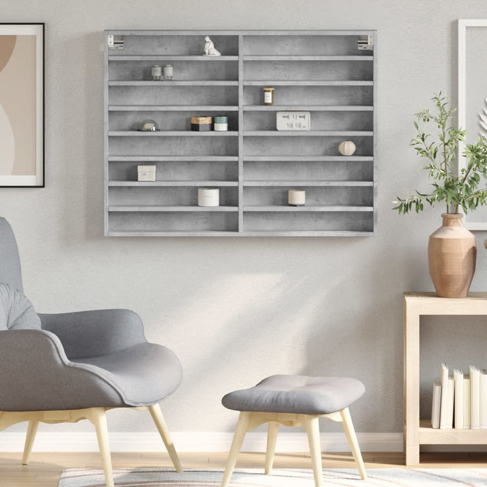 Dulap cu vitrină, gri beton, 100x8,5x75 cm, lemn prelucrat WALTI