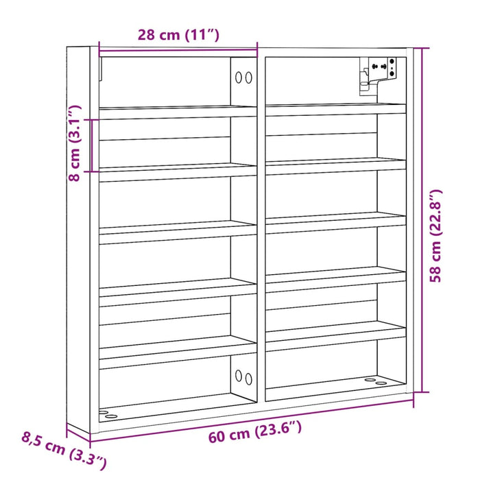Dulap cu vitrină, sonoma gri, 60x8,5x58 cm, lemn prelucrat - WALTI WALTI