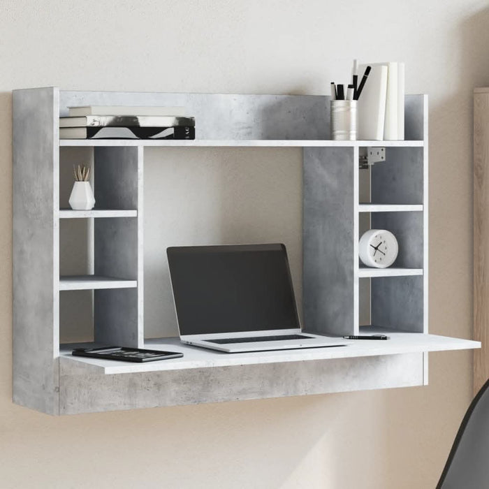 Birou montat pe perete, gri beton, 105x48x75 cm, lemn prelucrat - WALTI WALTI