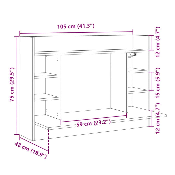 Birou montat pe perete stejar maro 105x48x75cm lemn prelucrat - WALTI WALTI