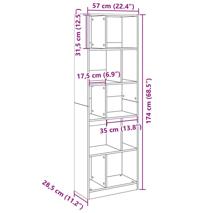 Bibliotecă, gri beton, 57x28,5x174 cm, lemn prelucrat - WALTI WALTI