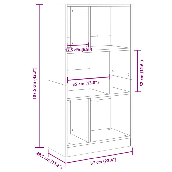 Bibliotecă, gri beton, 57x28,5x107,5 cm, lemn prelucrat - WALTI WALTI