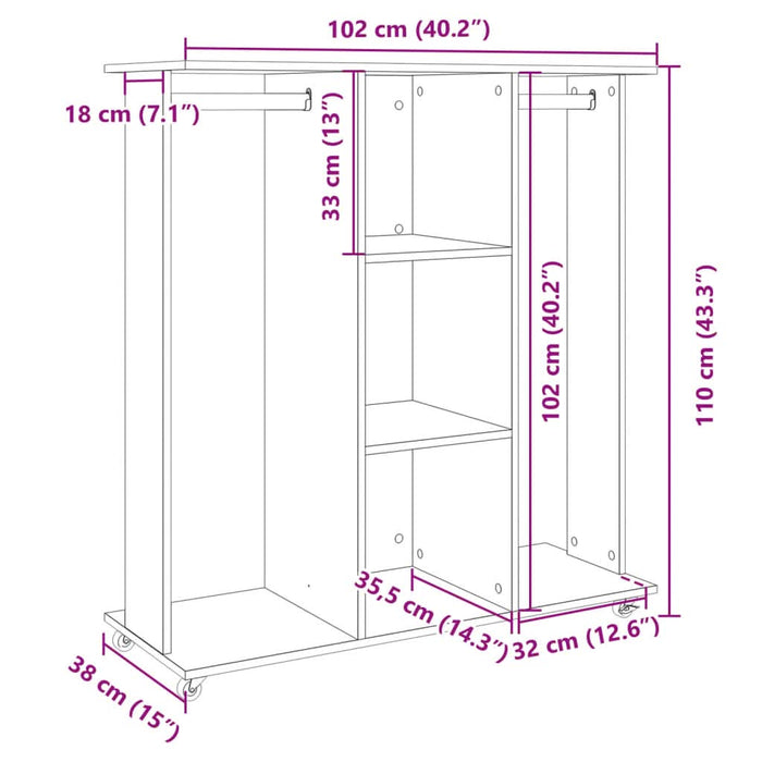 Șifonier cu roți, gri beton, 102x38x110 cm, lemn prelucrat - WALTI WALTI