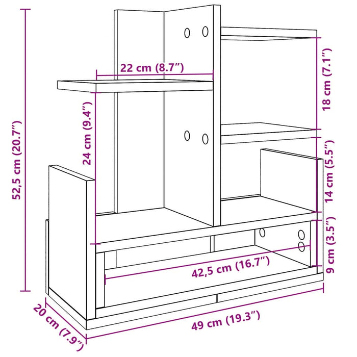 Organizator birou, stejar maro, 49x20x52,5 cm lemn prelucrat - WALTI WALTI