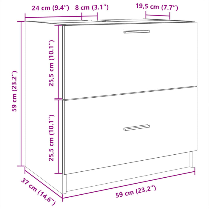 Dulap de chiuvetă, gri beton, 59x37x59 cm, lemn prelucrat - WALTI WALTI