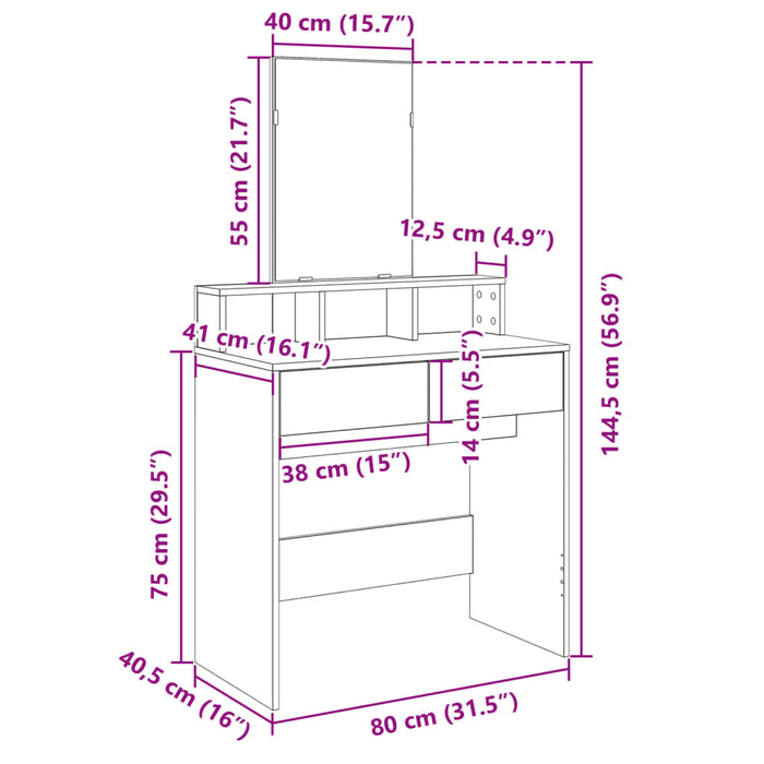 Masă de toaletă cu oglindă, gri beton, 80x41x144,5 cm - WALTI WALTI