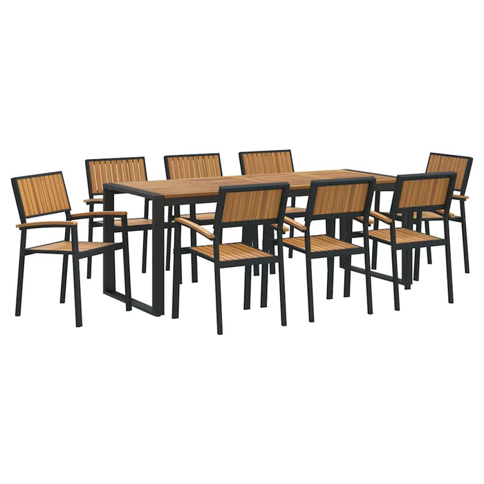 Set de masă pentru grădină 9 buc. Negru Lemn Solid de Acacia WALTI