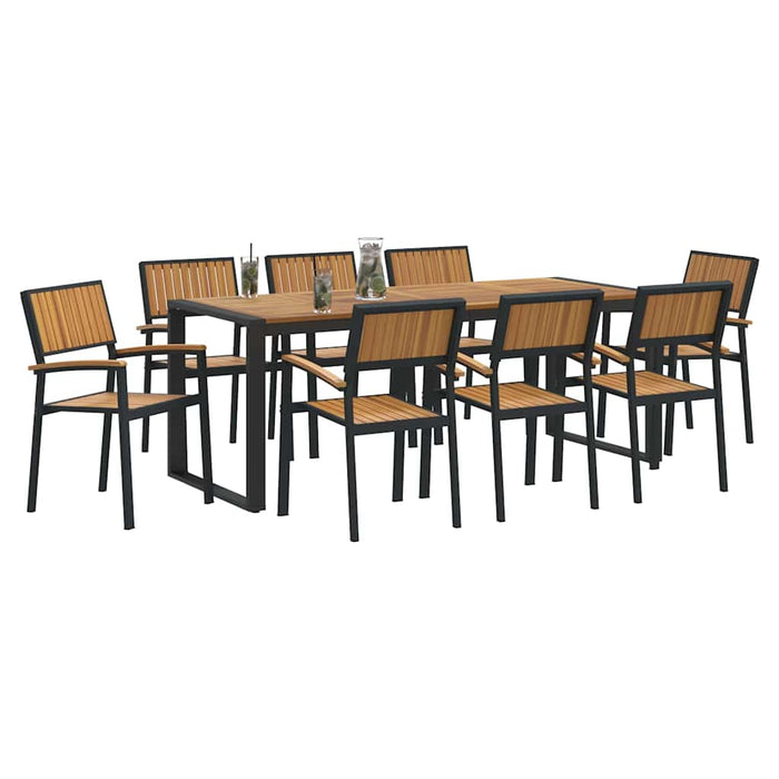 Set de masă pentru grădină 9 buc. Negru Lemn Solid de Acacia WALTI