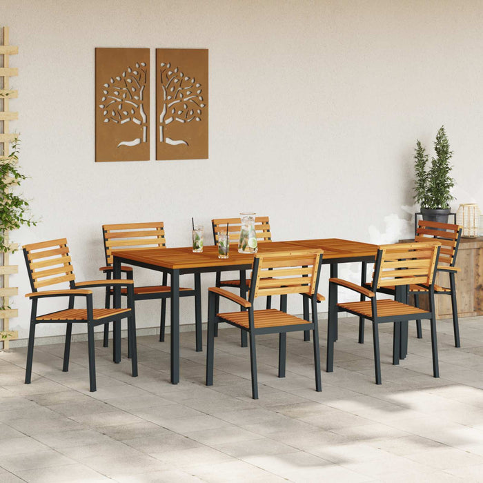 Set de masă pentru grădină 7 buc. Negru Lemn Solid de Acacia WALTI
