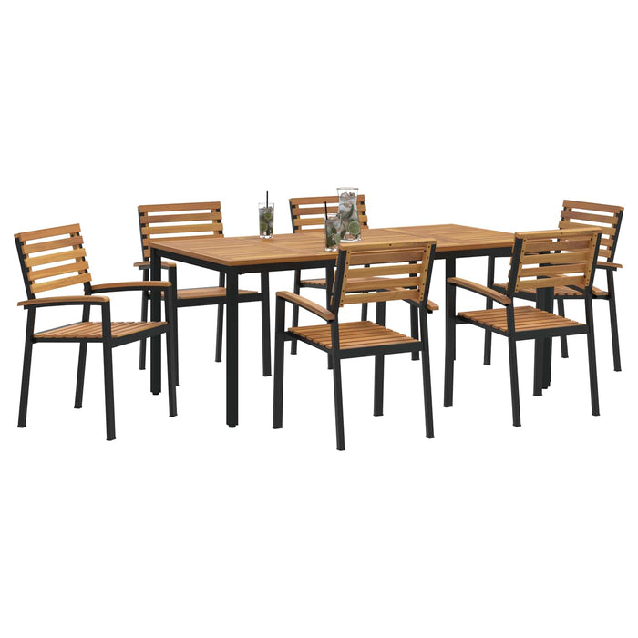 Set de masă pentru grădină 7 buc. Negru Lemn Solid de Acacia WALTI