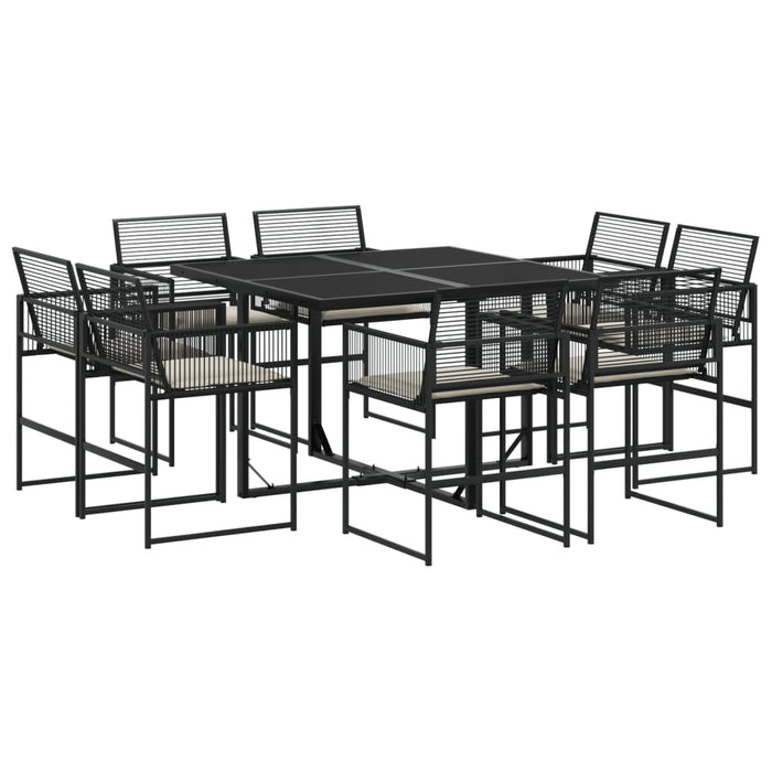 Set mobilier de grădină cu perne, 9 piese, negru, poliratan - WALTI WALTI