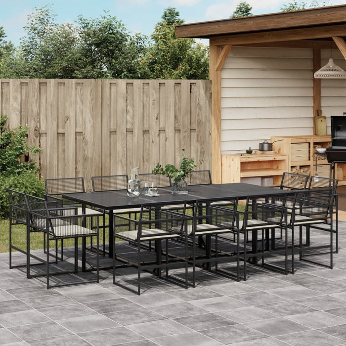 Set mobilier de grădină cu perne, 13 piese, negru, poliratan - WALTI WALTI