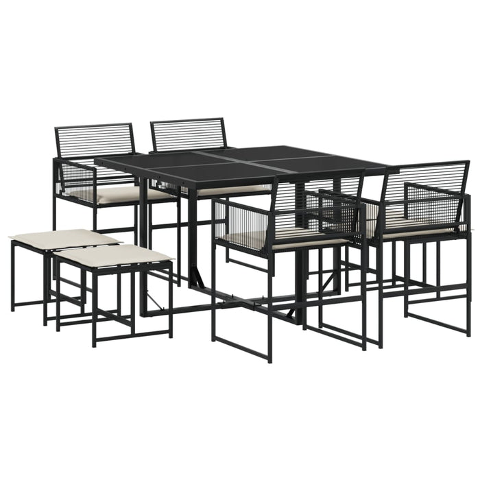 Set mobilier de grădină cu perne, 9 piese, negru, poliratan - WALTI WALTI