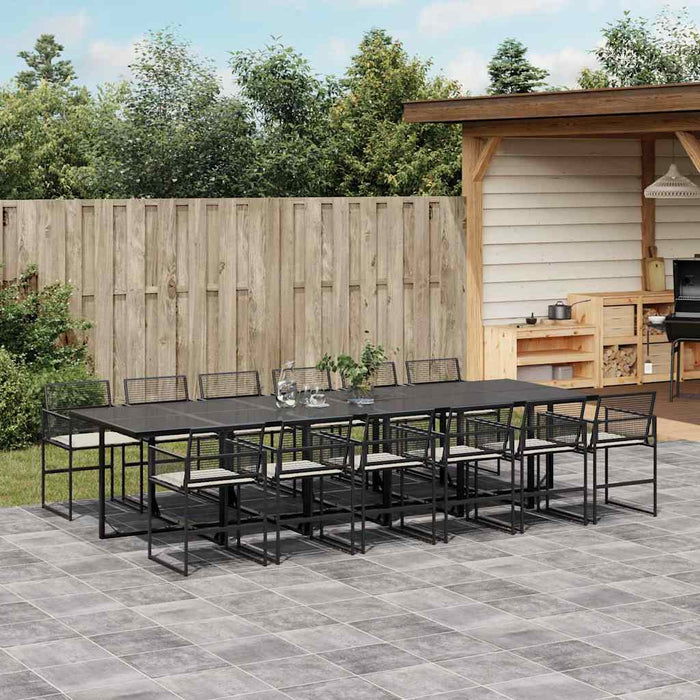 Set mobilier de grădină cu perne, 13 piese, negru, poliratan - WALTI WALTI